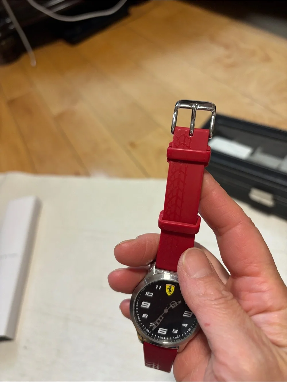 Ferrari Red Strap Black Dial Men's Watch